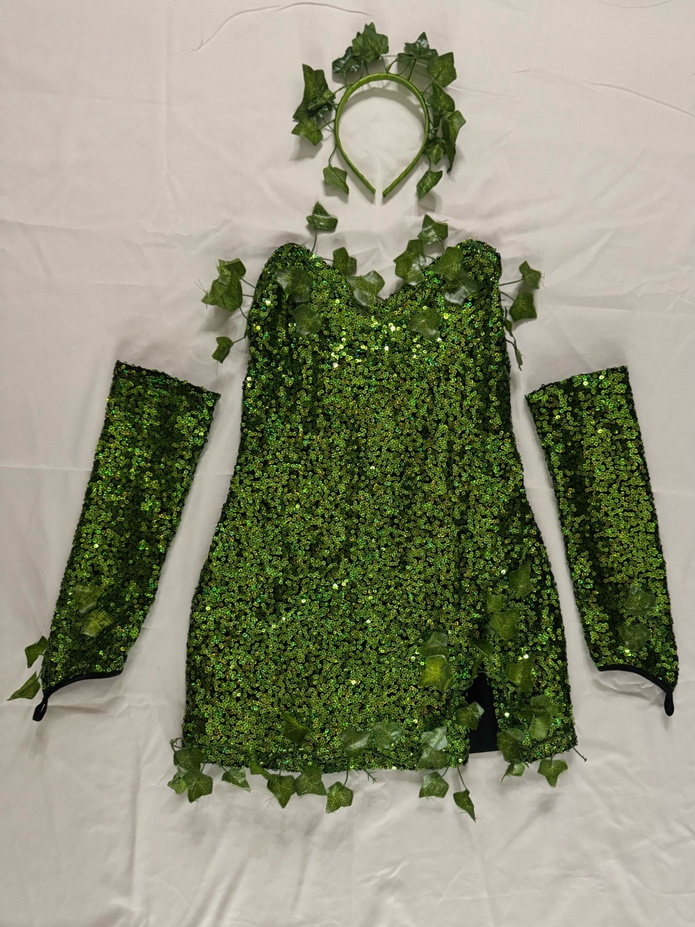 Party King Poison Ivy Costume Green Sequin Dress Set Size L